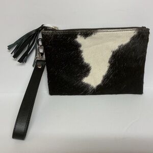 Black and White Cowhide Wristlet Fur on Both Sides Excellent